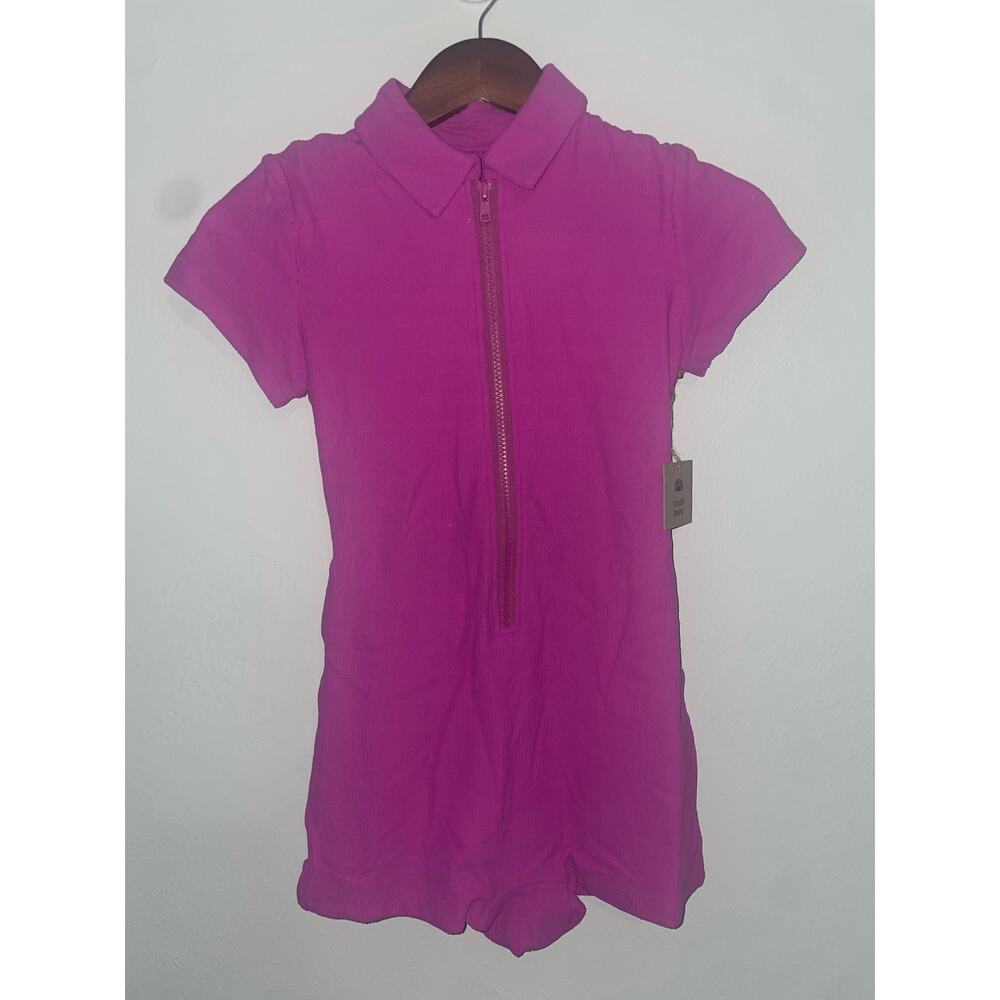 NWT Women’s Toast Hot Short Romper Rib Zipper Front Cheeky Bottom Purple Small